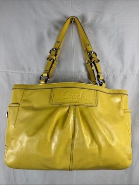 Coach Madison Pleated Leather Tote Yellow Shoulder Bag F13761‎